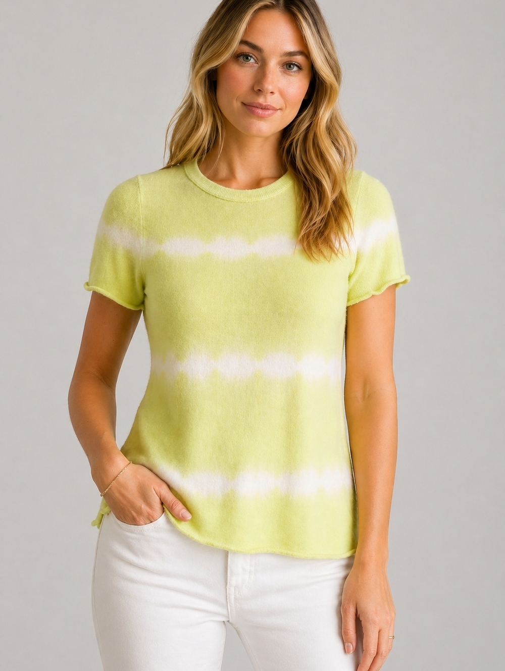 J.Crew 100% Cashmere Tie Dye Tee Green Soft Girl Coastal Luxury Top S